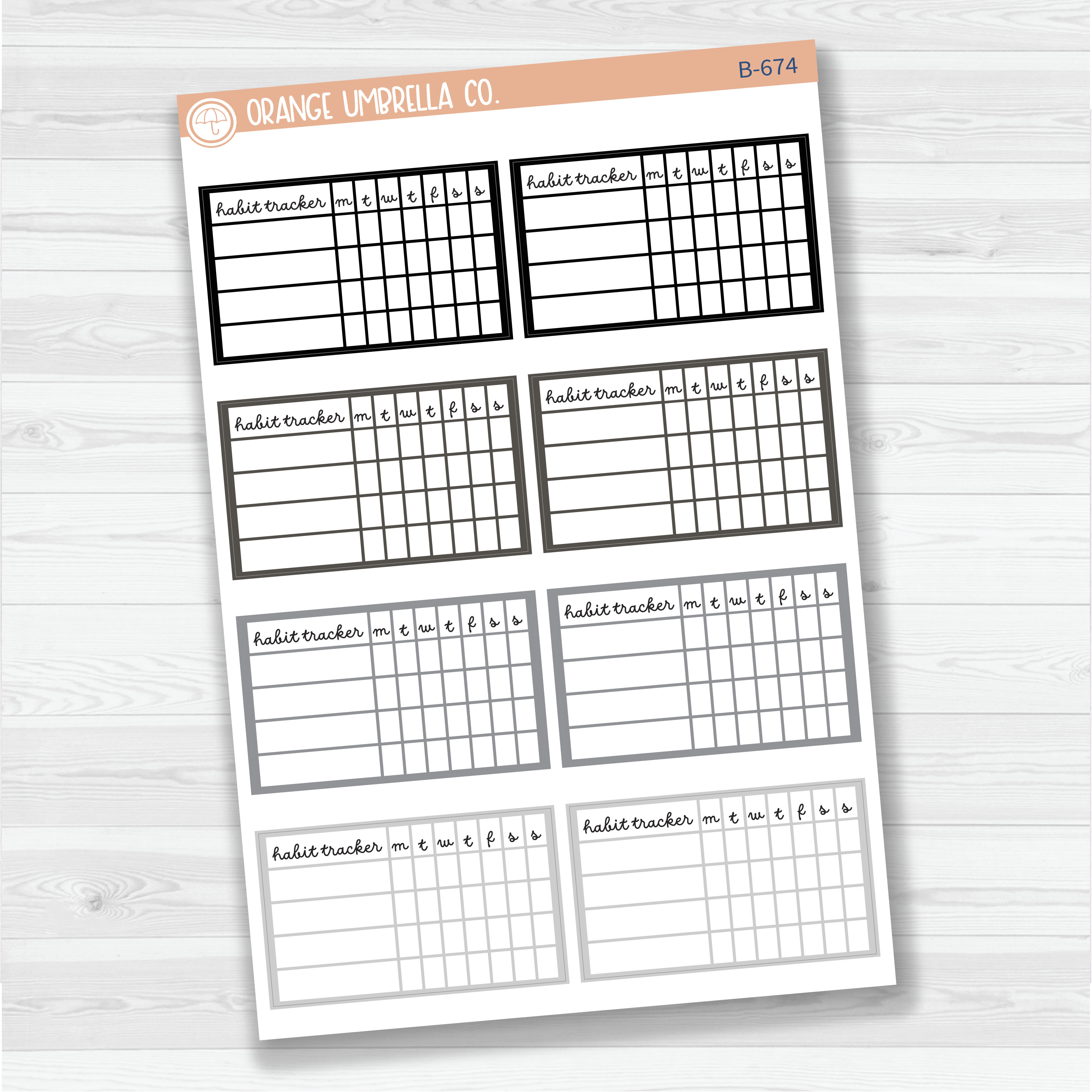 Habit Tracker - 4 Slots Planner Stickers | F16script | Neutrals | B-673/B-674