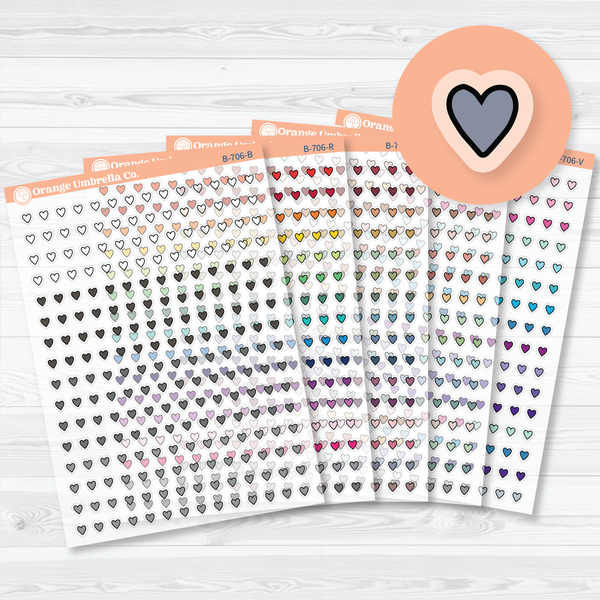 Tiny Micro Heart clear matte planner stickers sheet with transparent small heart icons by Orange Umbrella Co