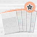Tiny Star Icon planner stickers sheet with small star icons in black and color varieties by Orange Umbrella Co