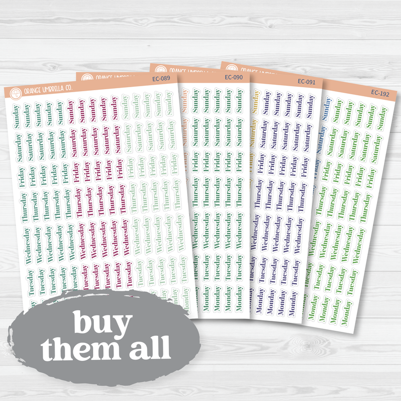 Days of the Week Script Planner Stickers | F19 | Erin Condren Evolve Palette | 2024-2025 Colors | EC-089-092/192