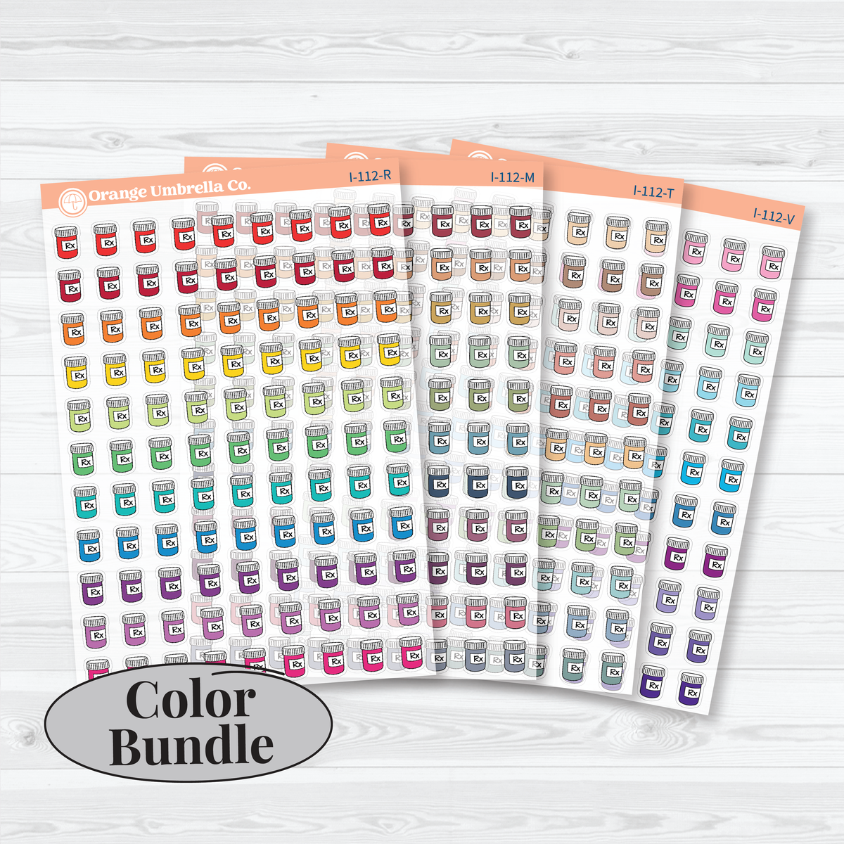 Prescription Bottle Icons | Clear Matte Medication Tracker Planner Stickers | I-112-CM
