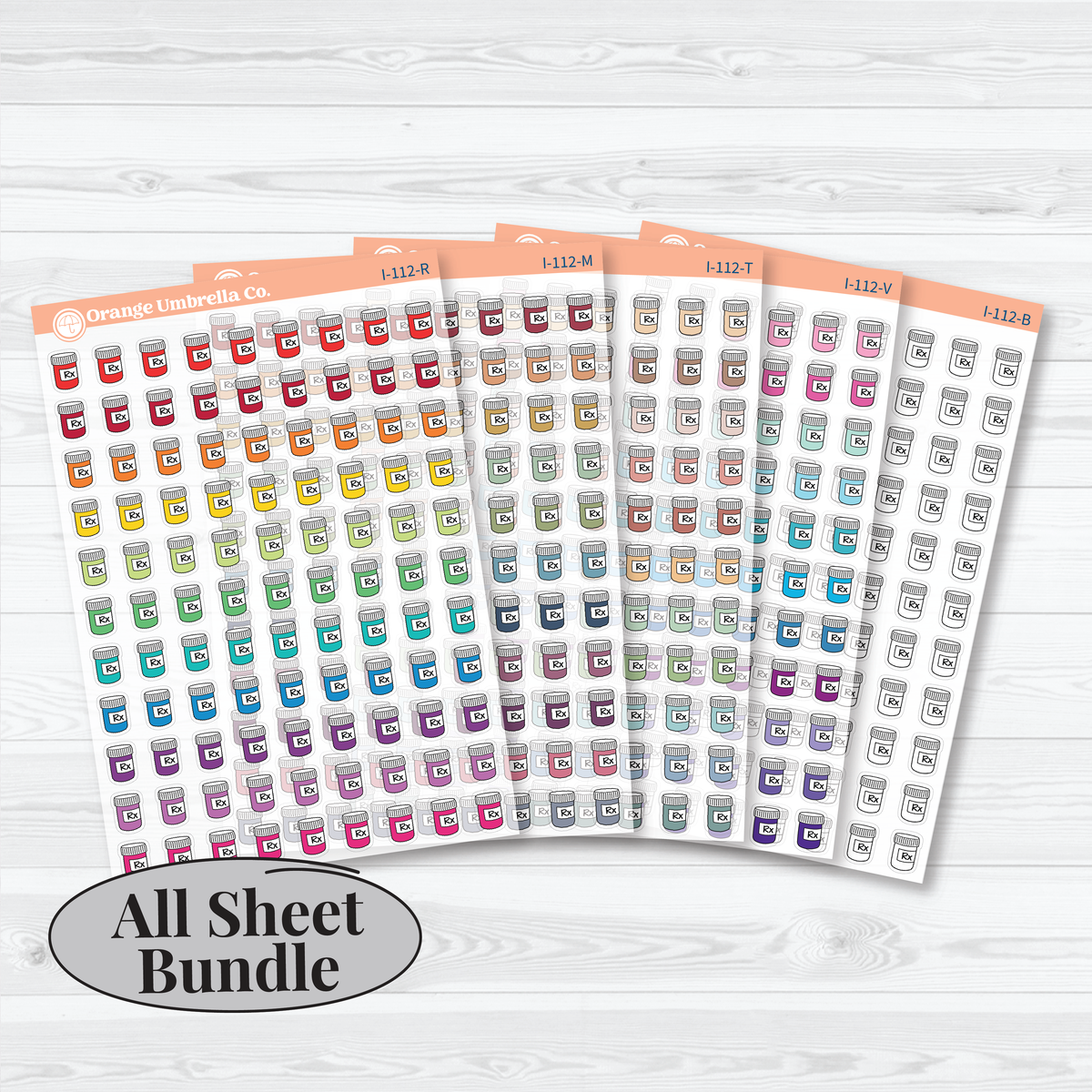Prescription Bottle Icons | Clear Matte Medication Tracker Planner Stickers | I-112-CM