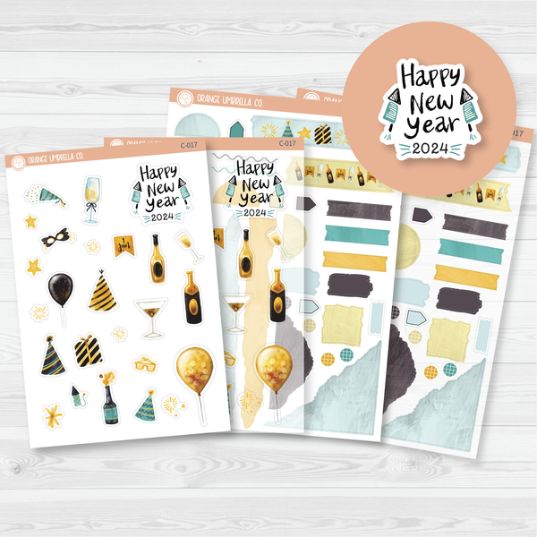 Happy New Year Deco Journaling Planner Stickers | C-017