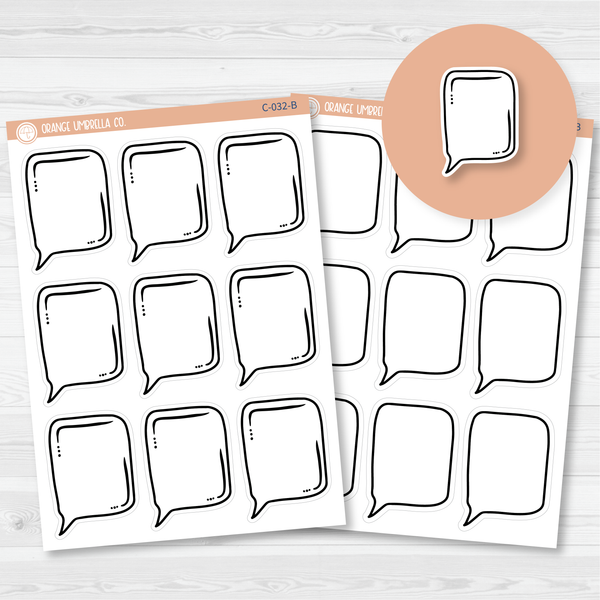 Full Box Speech Bubble Planner Stickers | Outline Speech Bubble Stickers | Black Print Speech Bubble Labels | C-032/033