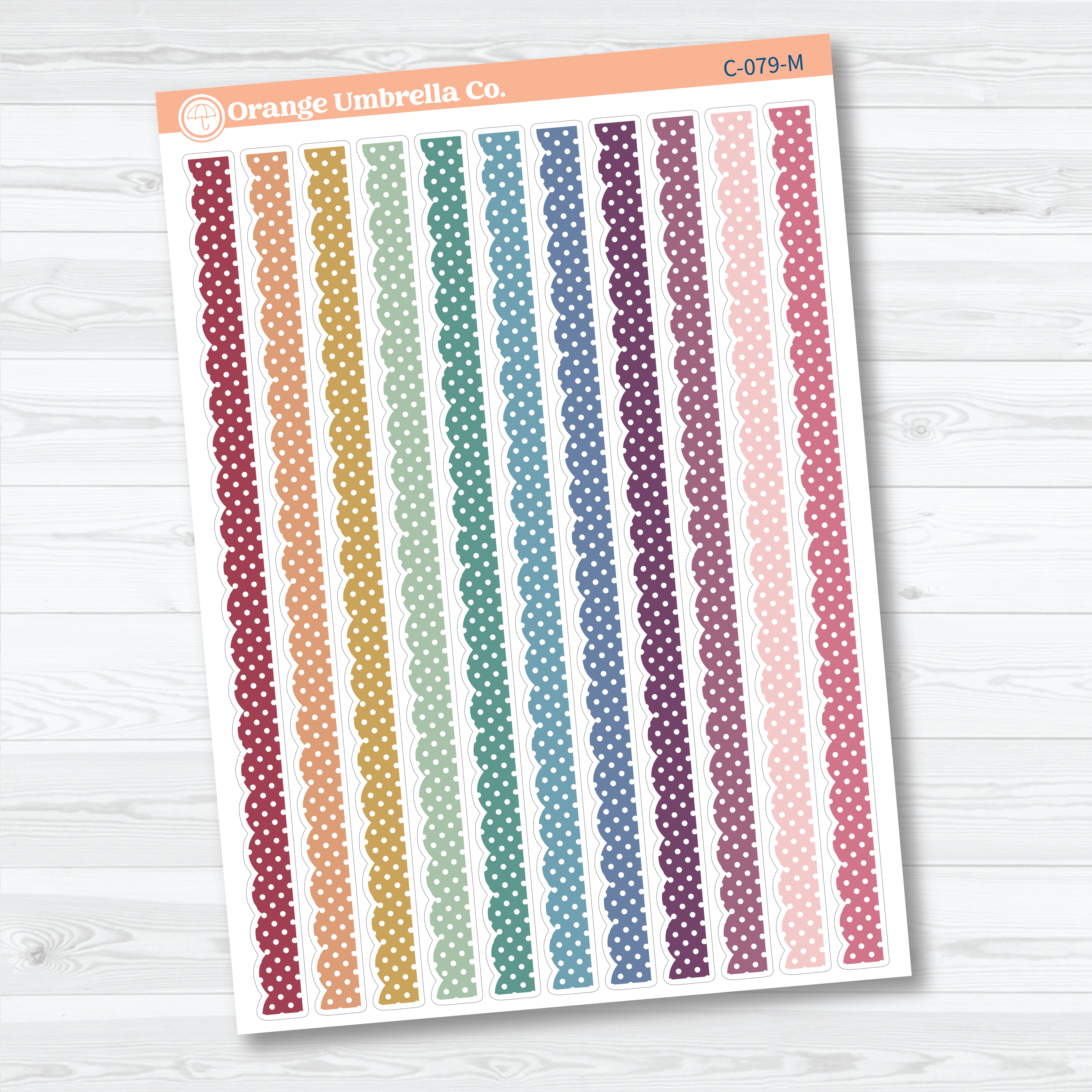Polkadot Scalloped Washi Planner Stickers | Decorative Planner Washi Strips | C-079