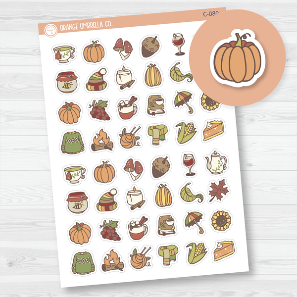 Fall Related Mixed Icon Planner Stickers | C-080