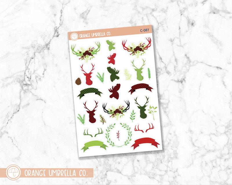 CLEARANCE | Buffalo Check Rustic Deer/Stag/Antler Planner Deco/Journaling Stickers | C-087