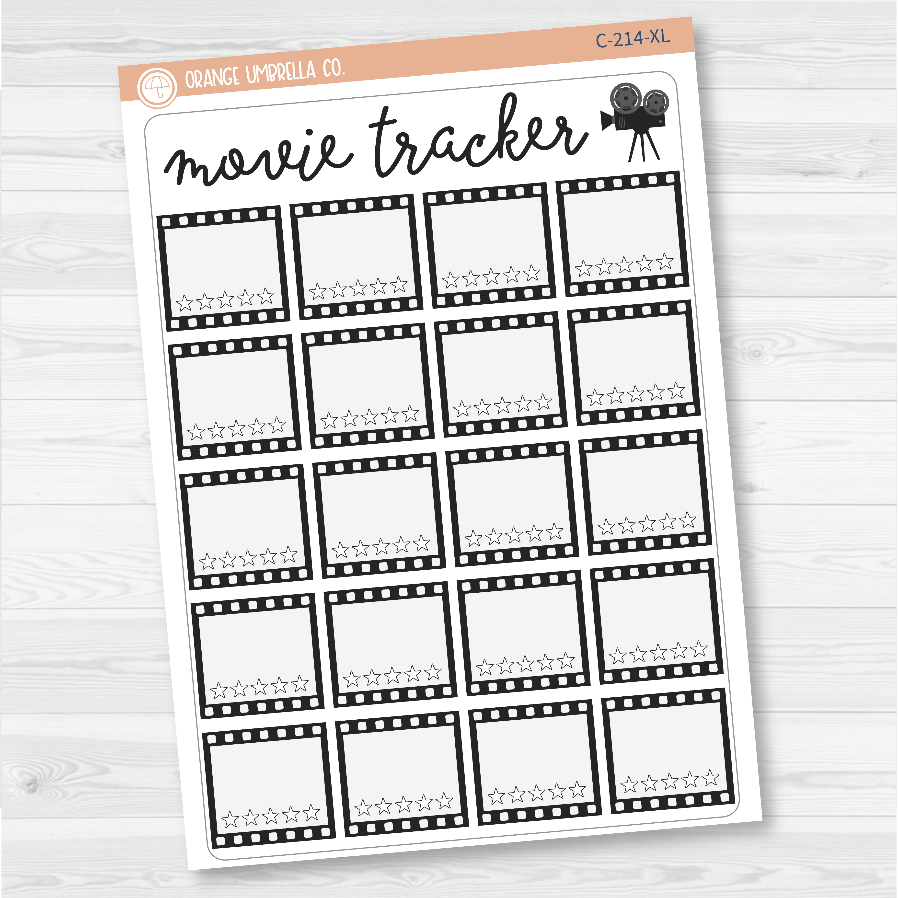 Movie Tracker Full Page Dashboard |  A5 & 7x9 Size Deco Planner Stickers | C-214