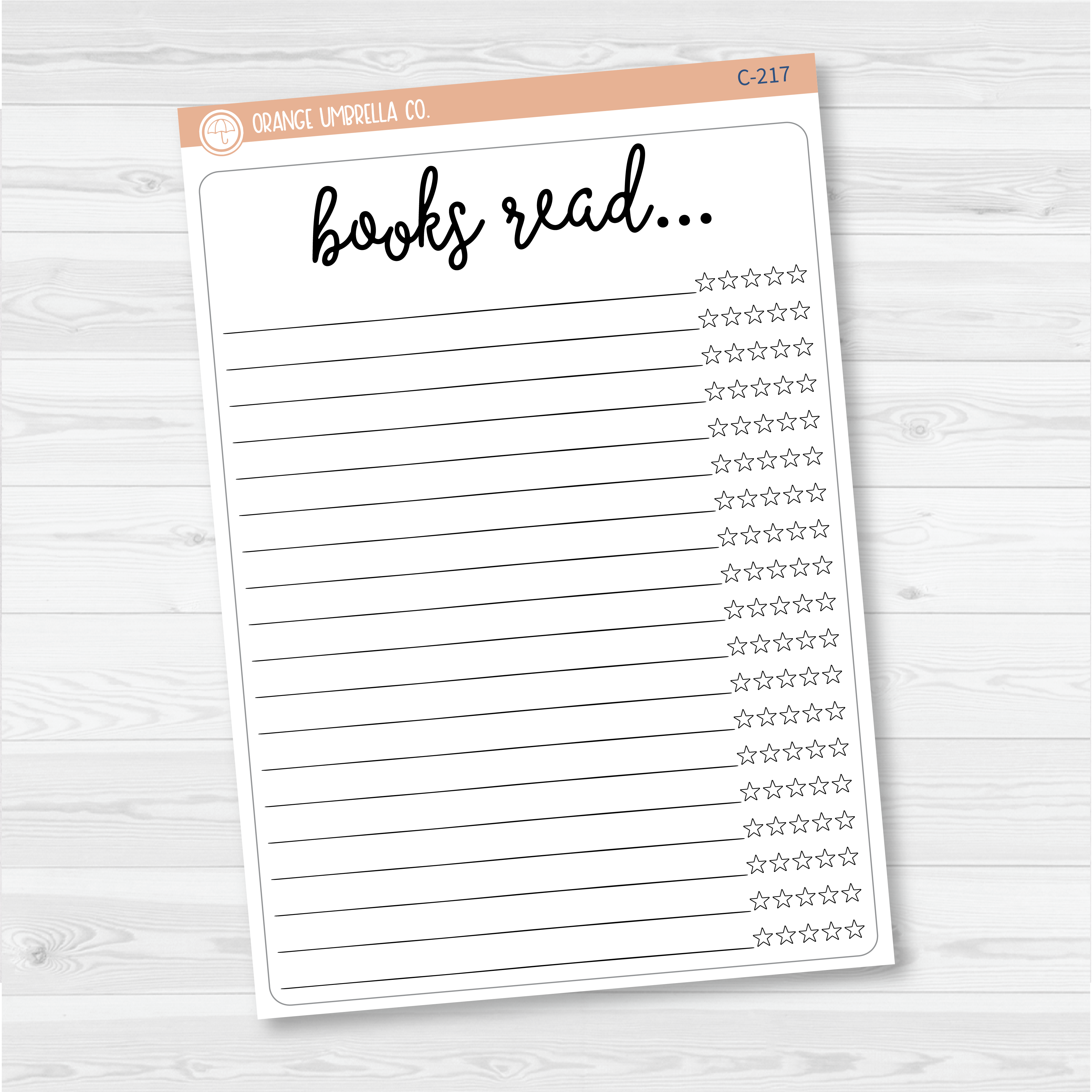 Books Read W/Rating Full Page Dashboard | A5 & 7x9 Deco Planner Stickers | C-217