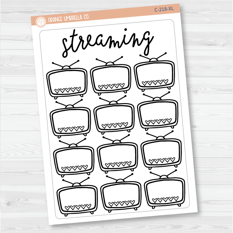 Streaming Tracker Full Page A5 & 7x9 Size Deco Planner Stickers | C-218