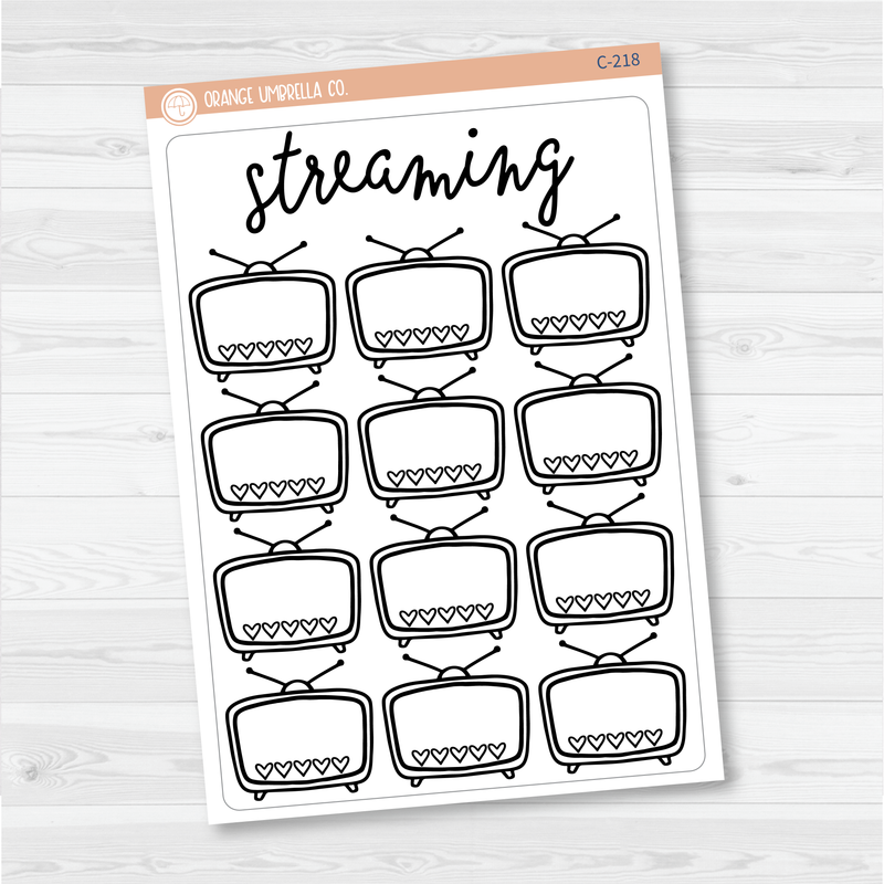 Streaming Tracker Full Page A5 & 7x9 Size Deco Planner Stickers | C-218