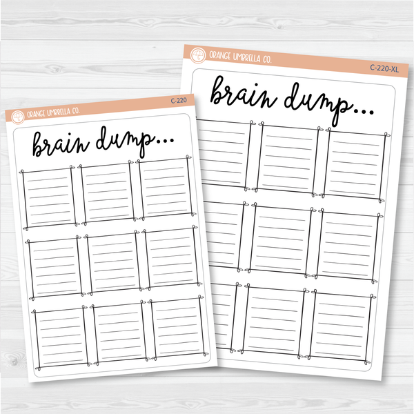 Brain Dump Tracker Full Page A5 & 7x9 Size Deco Planner Stickers | C-220