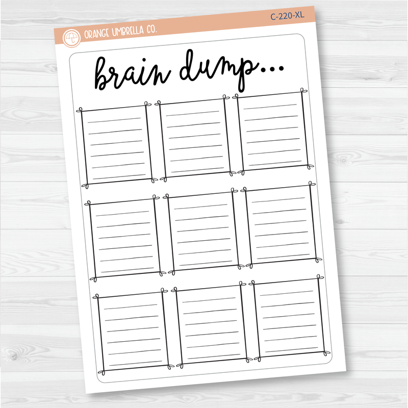 Brain Dump Tracker Full Page A5 & 7x9 Size Deco Planner Stickers | C-220