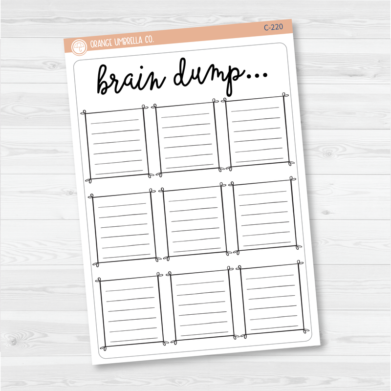 Brain Dump Tracker Full Page A5 & 7x9 Size Deco Planner Stickers | C-220