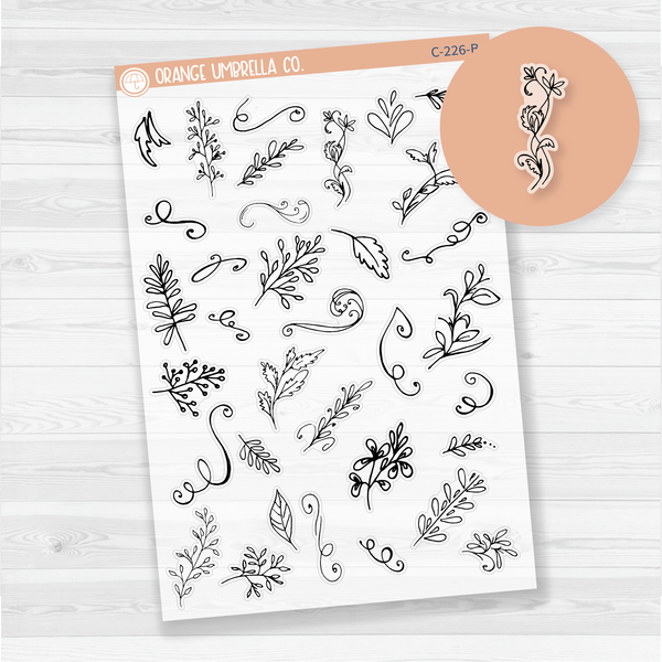 Twigs and Flourish Clear Matte Design Elements Planner Stickers | C-266-BCM