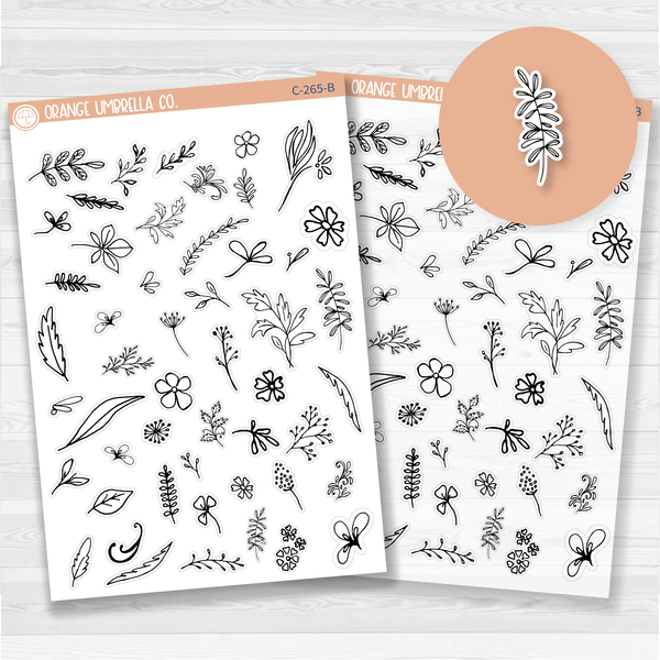 CLEARANCE | Twigs and Flowers Black & White Design Elements Planner Stickers | C-265