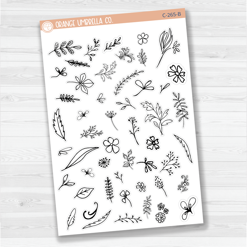 CLEARANCE | Twigs and Flowers Black & White Design Elements Planner Stickers | C-265