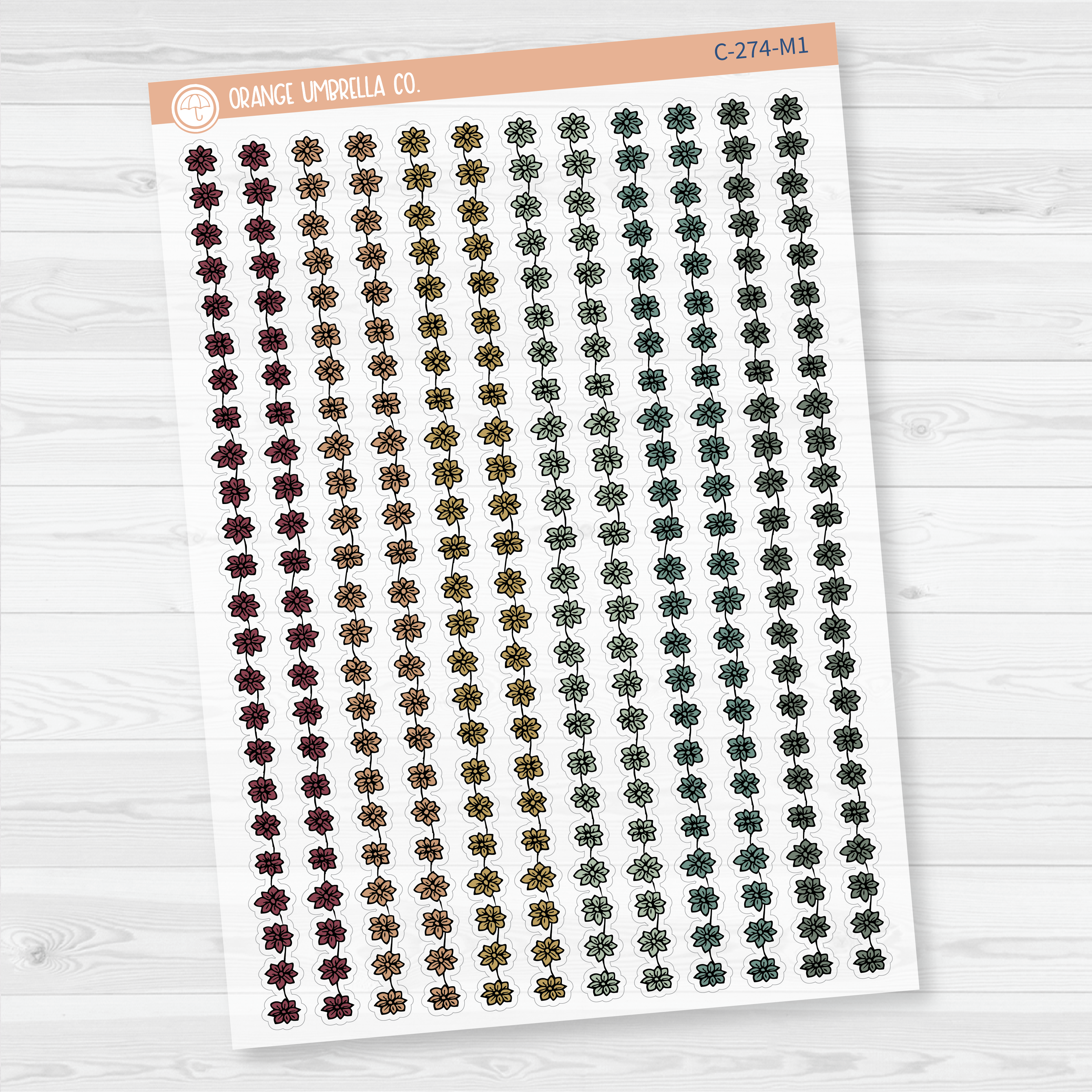 CLEARANCE | Flowers & Vine Pattern Washi Strips Planner Stickers and Labels | Clear Matte | C-274-CM