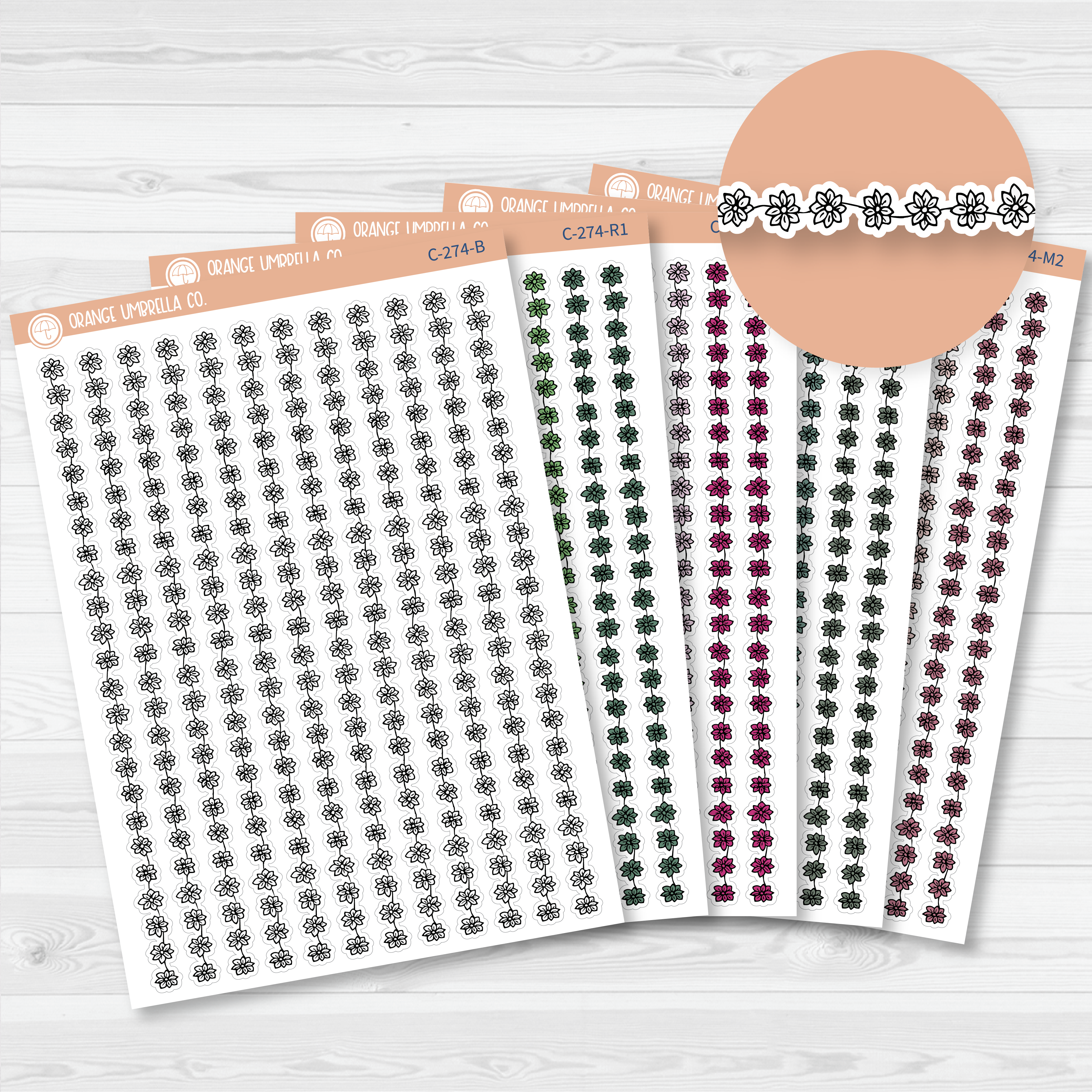 CLEARANCE | Flowers & Vine Pattern Washi Strips Planner Stickers and Labels | C-274