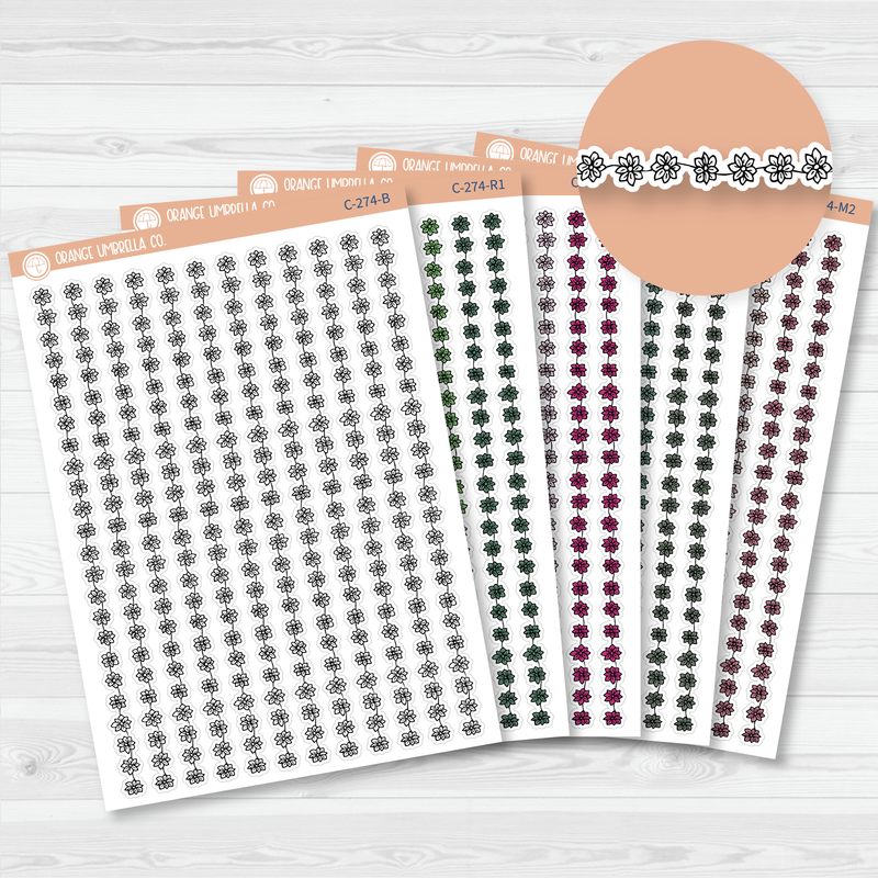 Flowers & Vine Pattern Washi Strips Planner Stickers and Labels | C-274