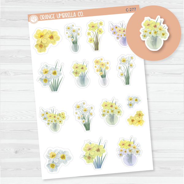 Daffodil Floral Deco Planner Stickers | C-277