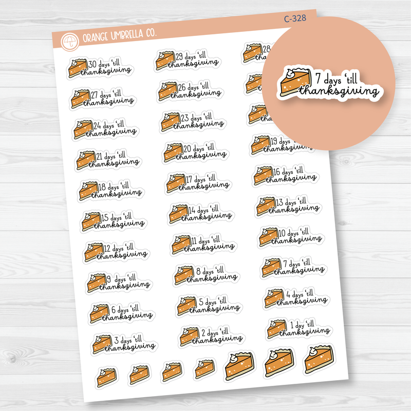 Thanksgiving Pumpkin Pie Countdown Planner Stickers | F16 | C-328