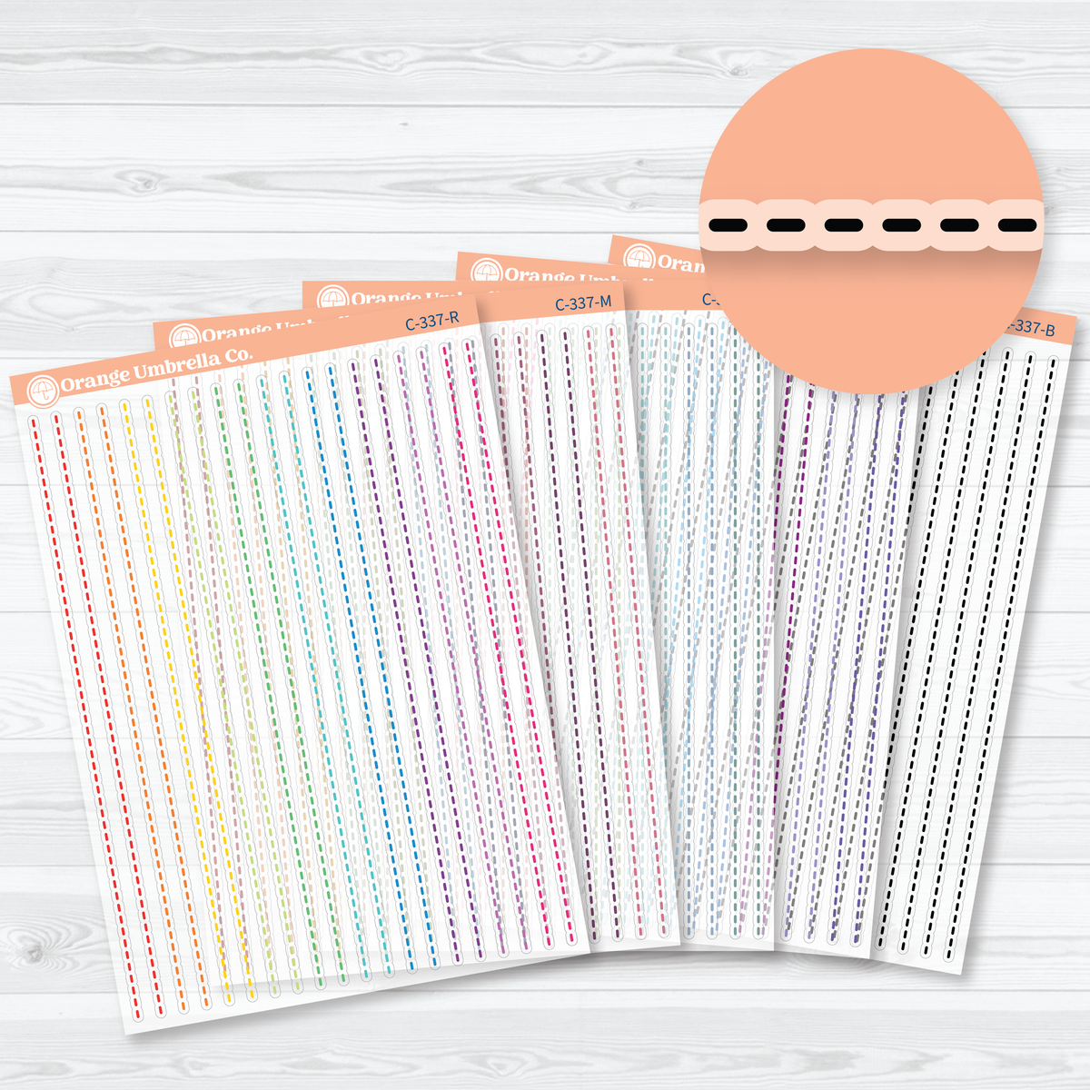 Stitched Washi Strip Dividers | Decorative Planner Stickers | Clear Matte | C-337-CM