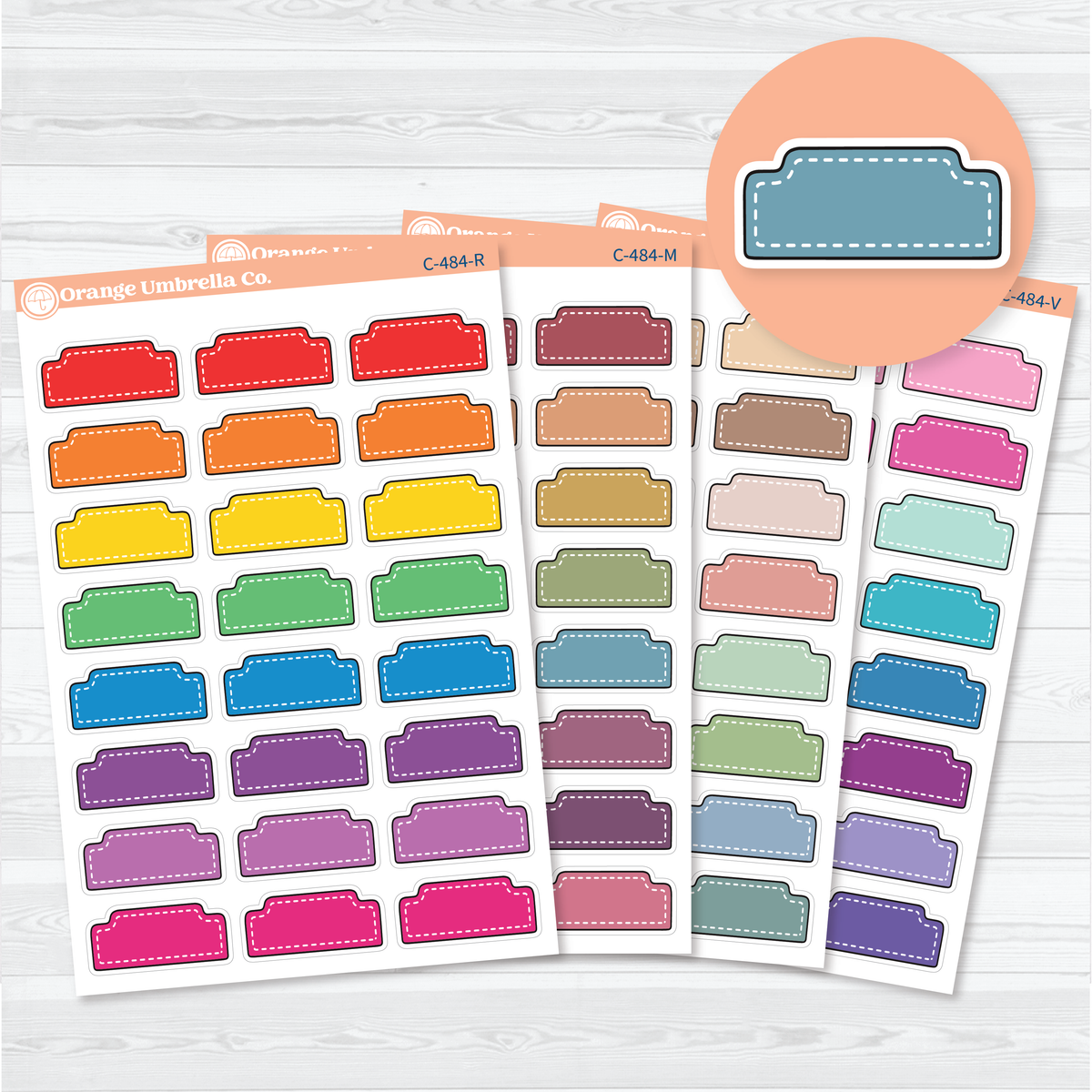 Doodled Stitched Tab Journaling Labels | Large Journal Planner Stickers | C-484