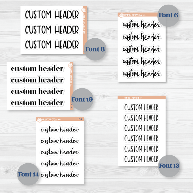 Custom Header Script Sticker | Choose Your Font | Planner Stickers ** 1 word/phrase per sheet*** | customheader