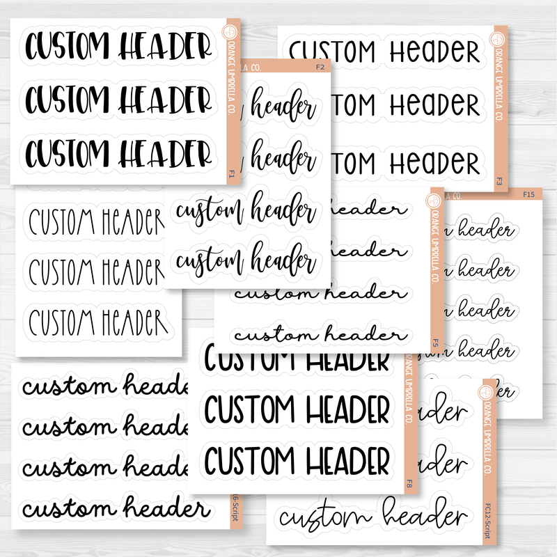 Custom Header Script Sticker | Choose Your Font | Planner Stickers ** 1 word/phrase per sheet*** | customheader