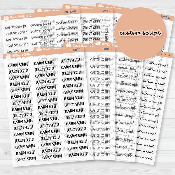 Custom Clear Script Planner Stickers | Choose your font | ** 1 word/phrase per sheet*** |  customscript-clear