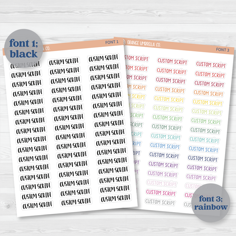 Custom Script Planner Stickers | Choose Font, Color, Material | *1 word/phrase per sheet* | customscript