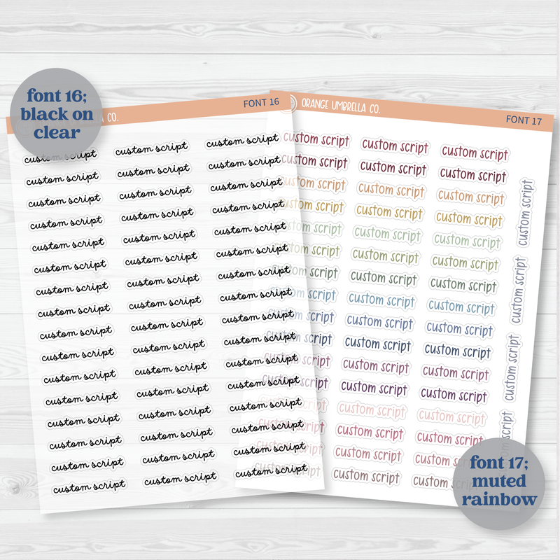 Custom Script Planner Sticker | Choose Font, Color, Material | *1 word/phrase per sheet* | customscript | hobocustom