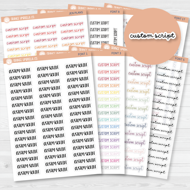 Custom Script Planner Sticker | Choose Font, Color, Material | *1 word/phrase per sheet* | customscript | hobocustom