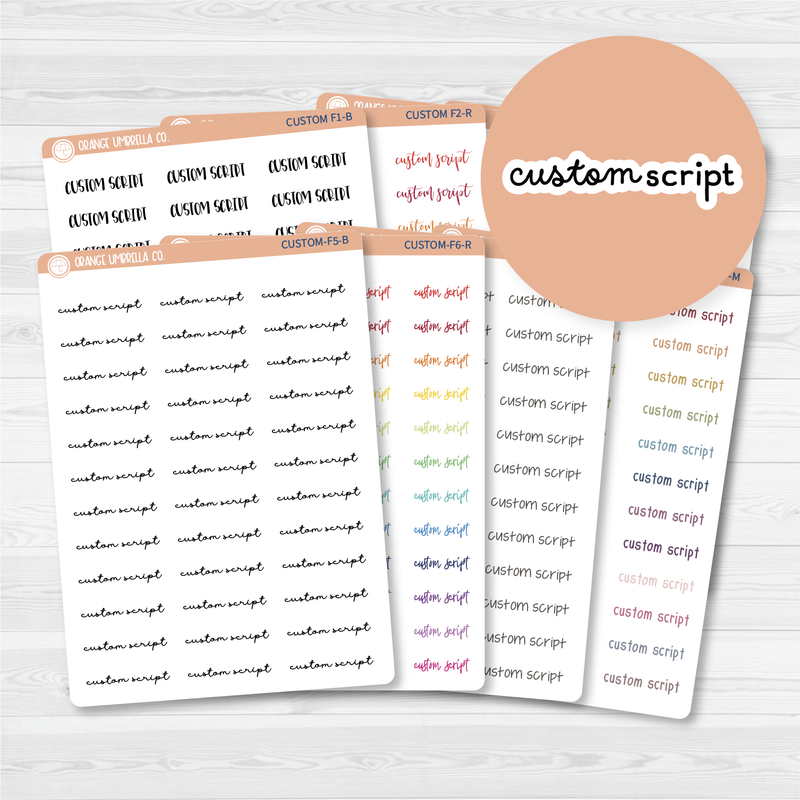 Custom Script Sticker | Choose your font & colors | Removable Matte Planner Stickers ** 1 word/phrase per sheet*** |  customscript