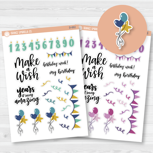 Birthday Deco Planner Stickers | D-002/D-003