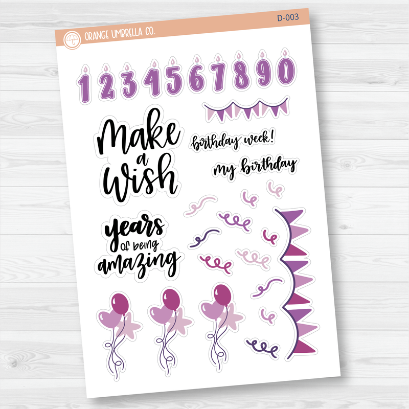 Birthday Deco Planner Stickers | D-002/D-003