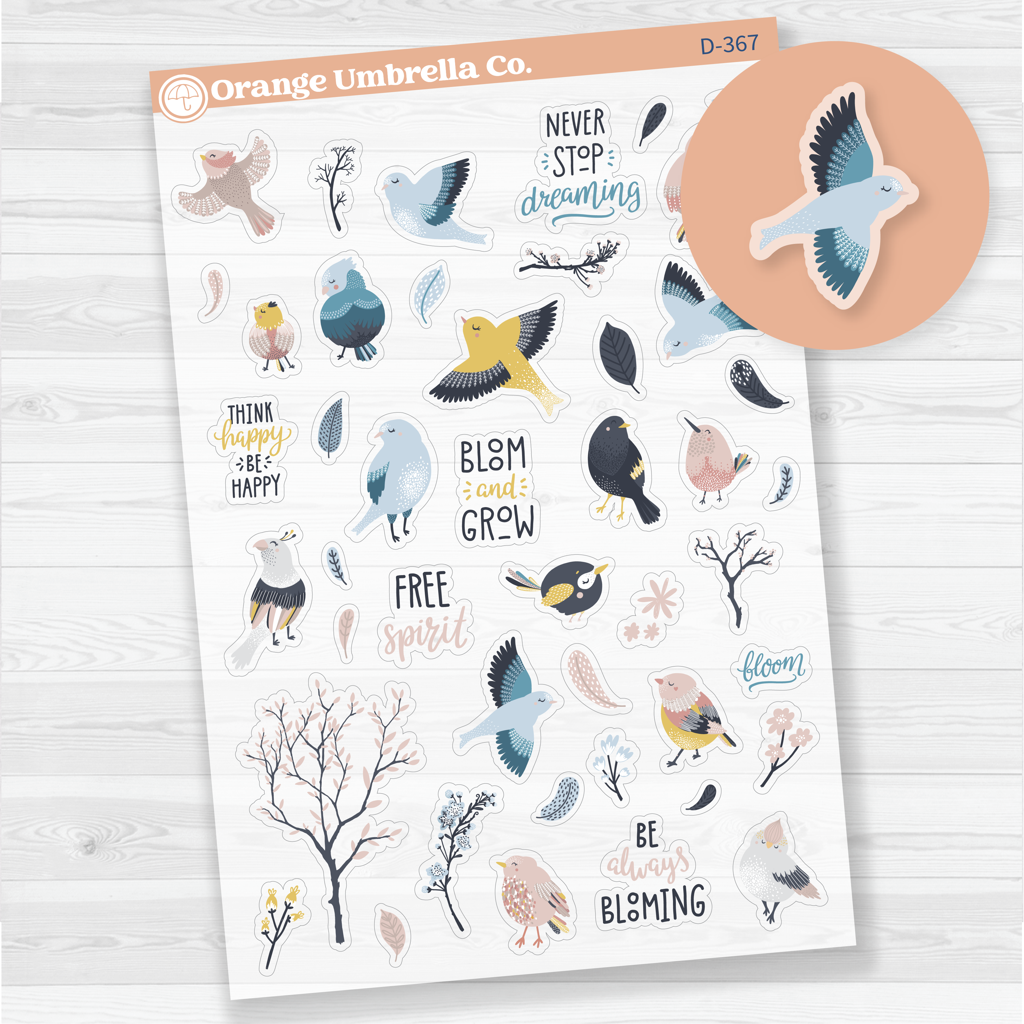 Bird Theme Decorative Stickers – Pastel Planner Deco – Clear Matte
