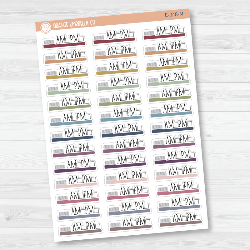 Tooth Brushing AM-PM Icon Script Planner Stickers and Labels| E-048