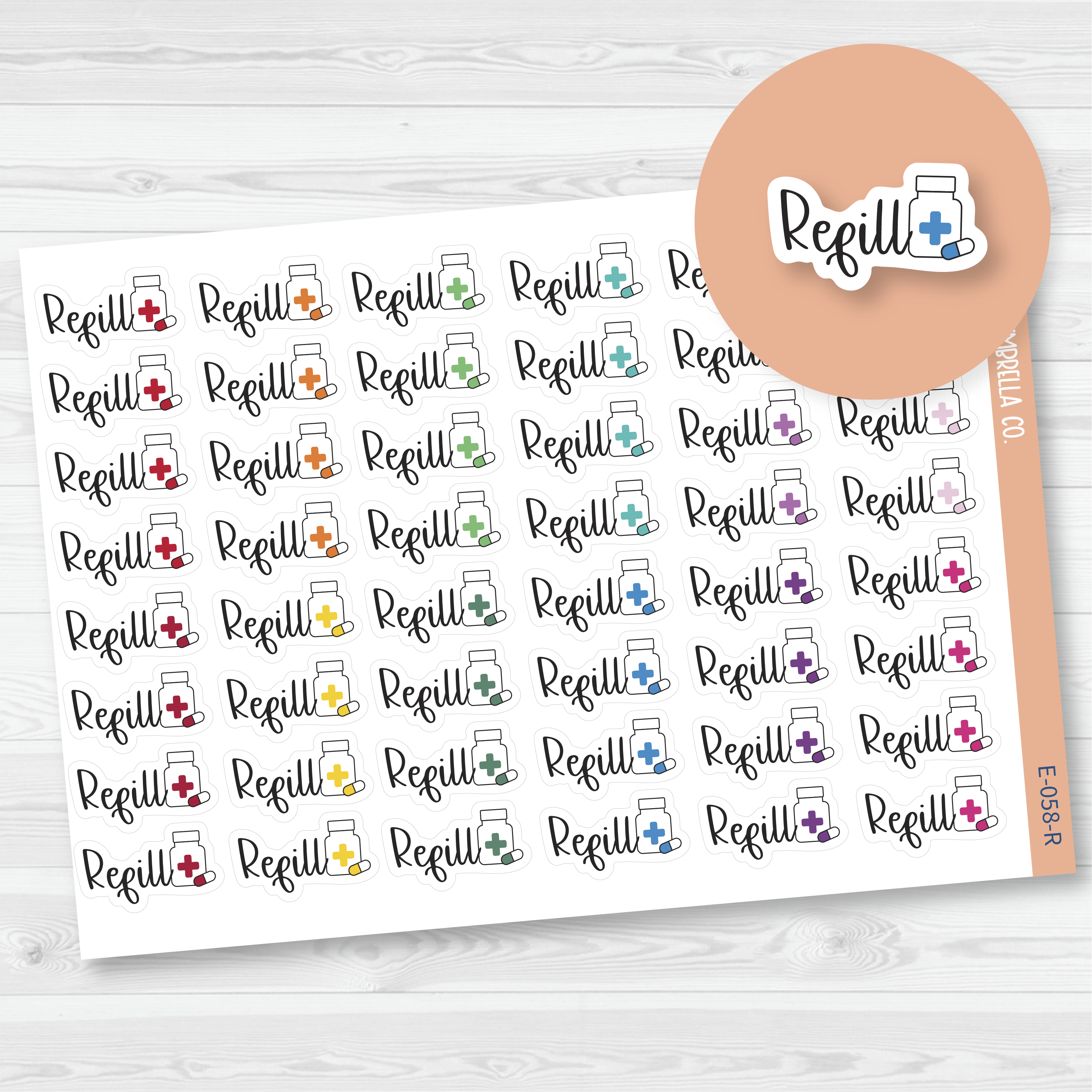 Refill Rx Med Prescription Script Planner Stickers | F2 Rainbow | E-058-R