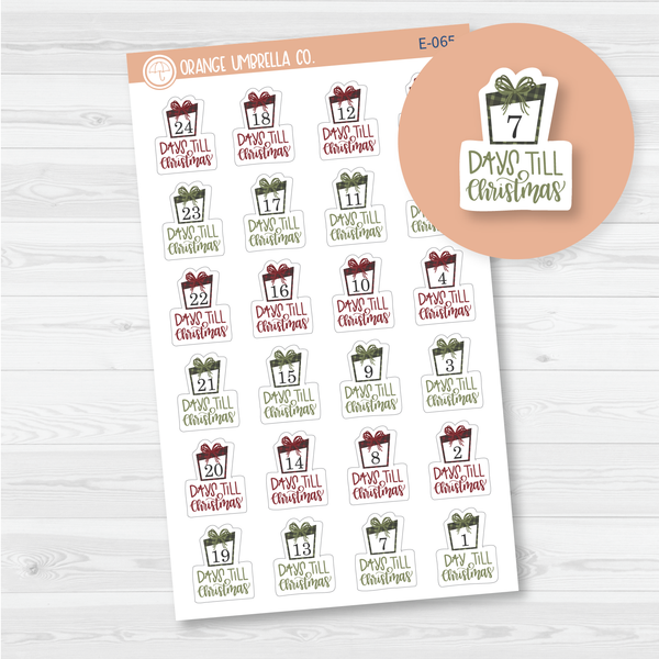 Days Until Christmas Planner Stickers, Christmas Countdown; E-065