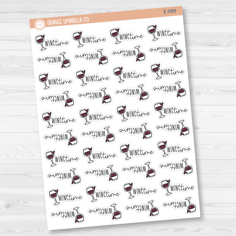 Wine Time Icon Script Planner Stickers | FC12 | E-099/E-100