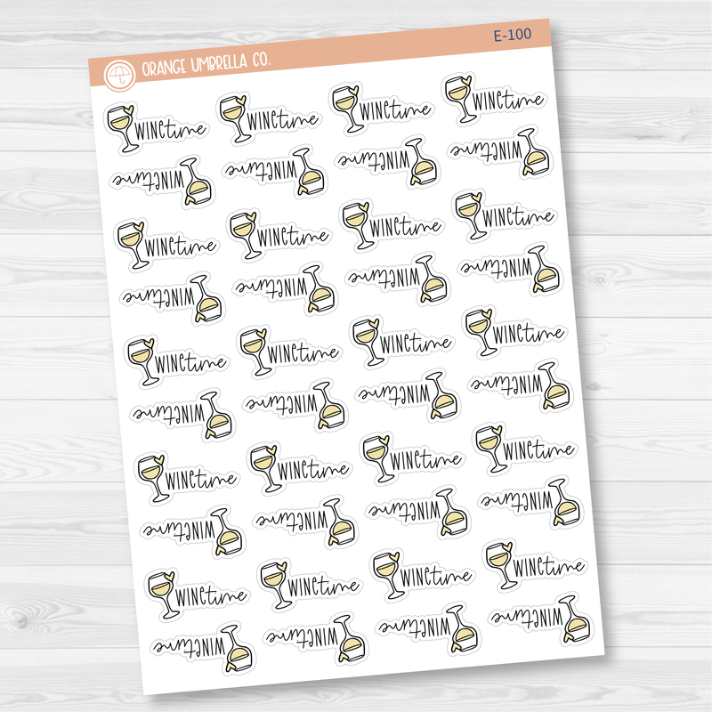 Wine Time Icon Script Planner Stickers | FC12 | E-099/E-100