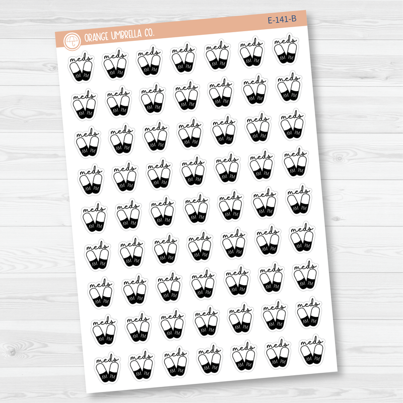 Medicine AM-PM Tracking Icon Script Planner Stickers | E-141