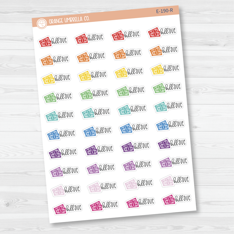 Bill Due Money Icon Script Planner Stickers | FC12 | E-190