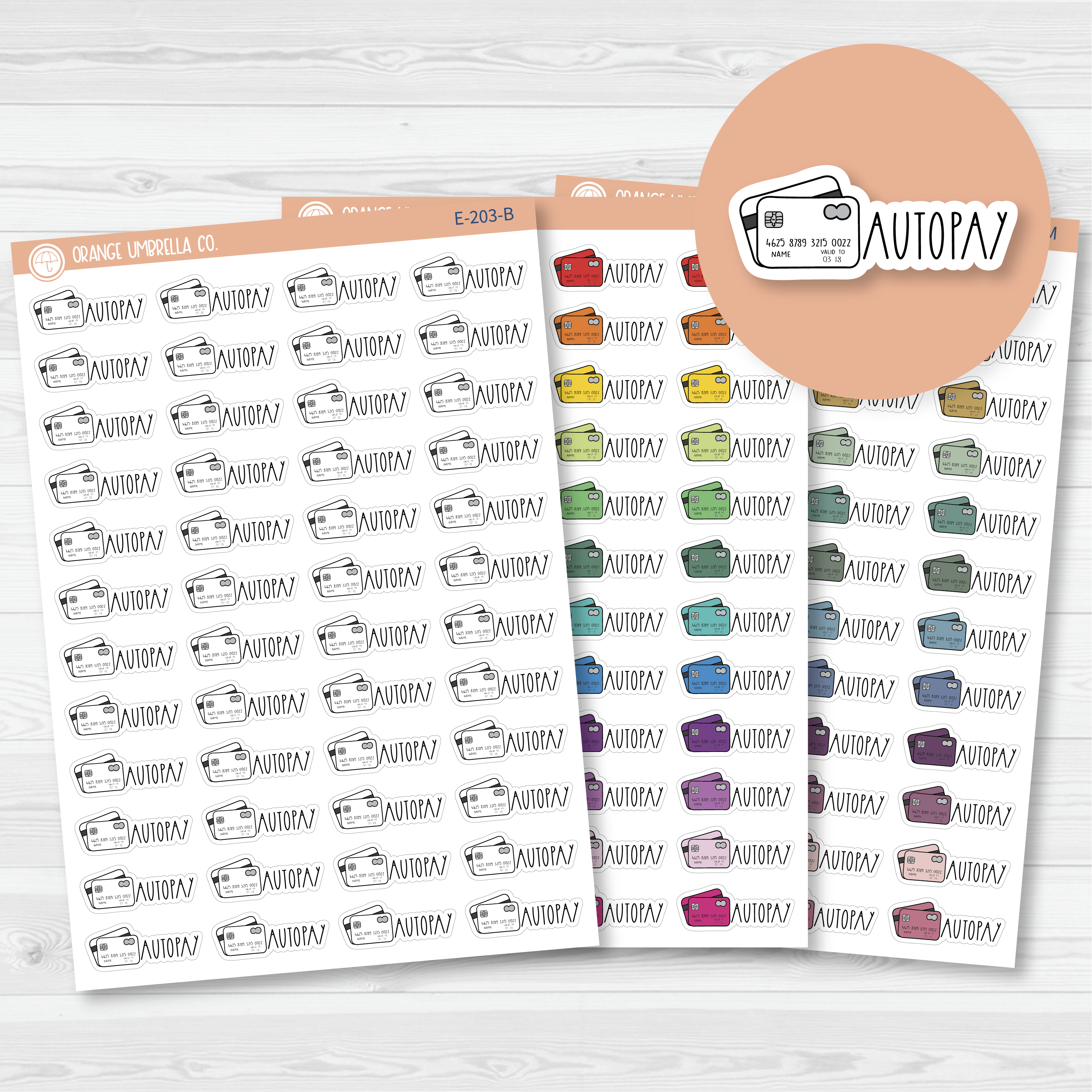 Autopay Credit Card Icon Script Planner Stickers | FC12 | E-203