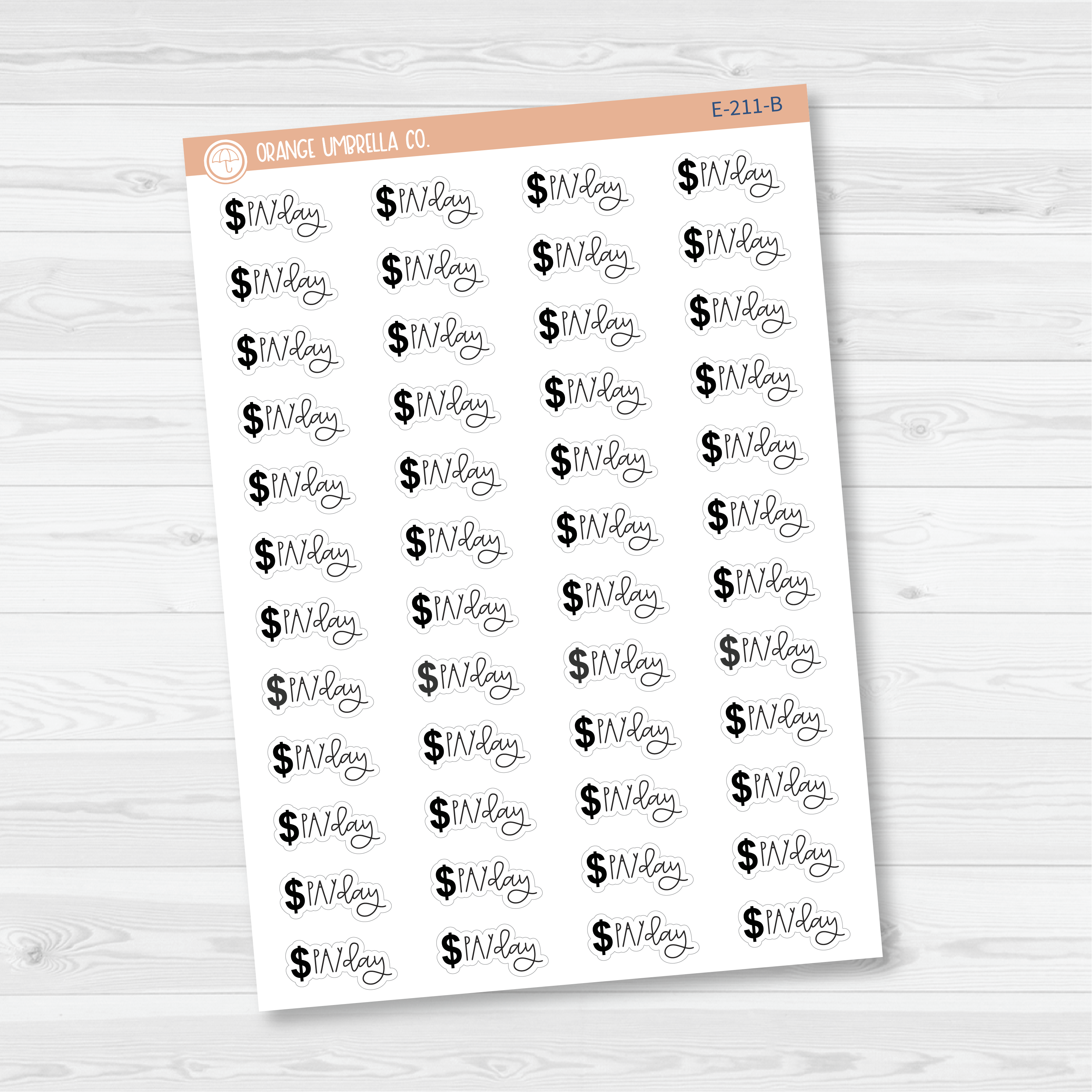 Pay Day Dollar Sign Icon Script Planner Stickers | E-211