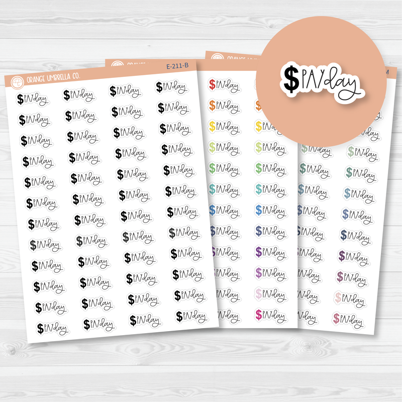 Pay Day Dollar Sign Icon Script Planner Stickers | E-211