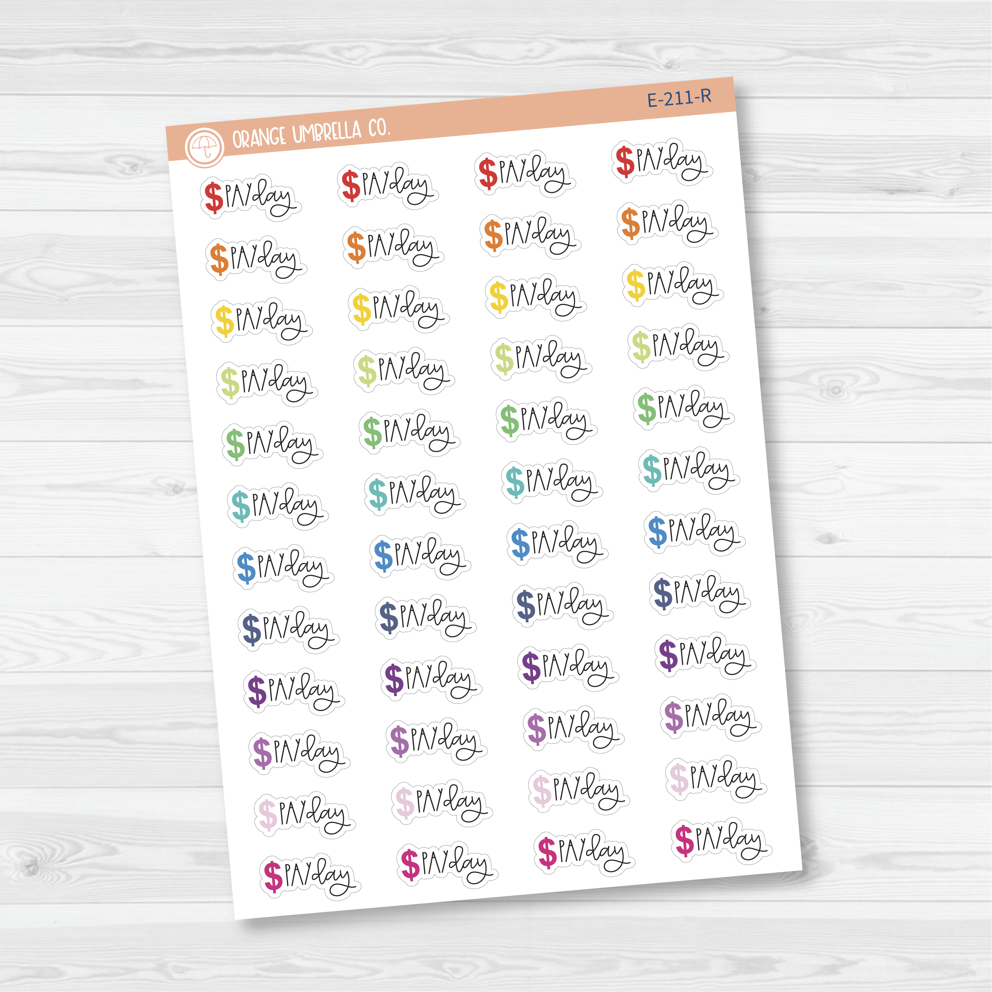 Pay Day Dollar Sign Icon Script Planner Stickers | E-211