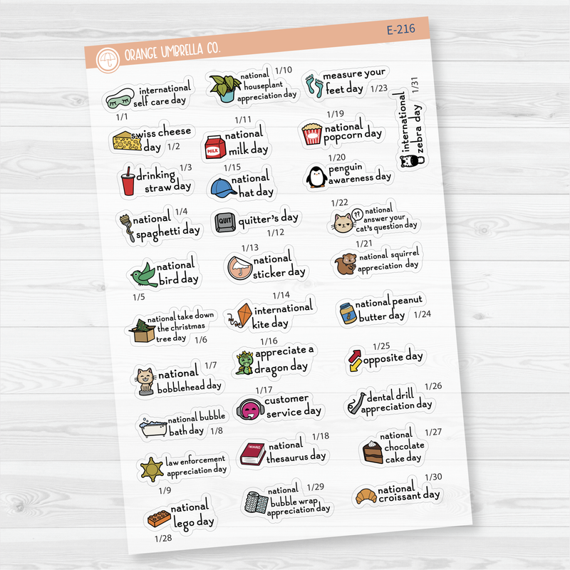 January Wacky Mini Holidays Script Planner Stickers | F16 | E-216